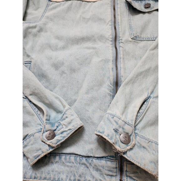 LRG Mens Earth Lessons Rainbow Patch Denim Jacket Light Wash Blue Button Up XL - Picture 3 of 13